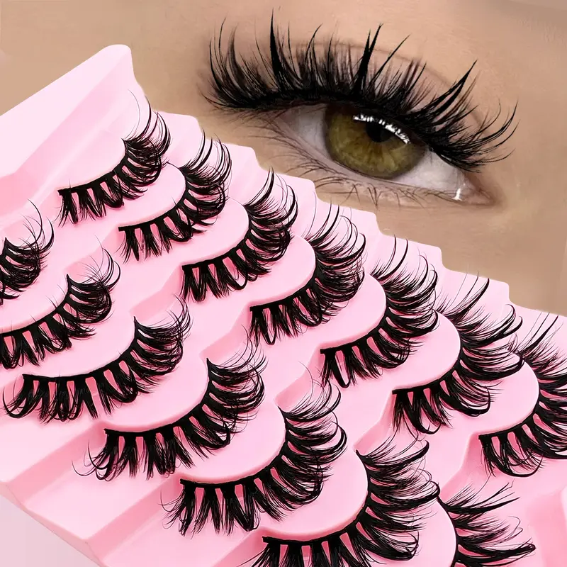 Wiapy Wet Manga Lashes (7 Pairs), D Curl Faux Cluster Lashes, Natural Curling Eye Makeup Strip Lashes, Full Volume Eyelash for Lashes Extensions, Cosmetic False Lashes, Volume False Eyelashes, Lengthening Volumizing Lashes, Voluminous False Eyelashes