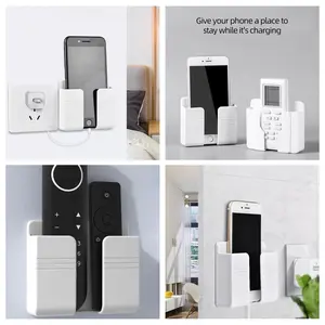 Wall Mounted Phone Holder Organizer Storage Box Remote Control Mounted Mobile Phone Plug Wall stand Racks Compact Smartphone Stand