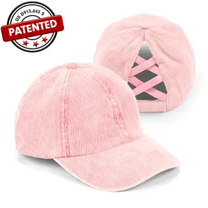 C.C Criss-Cross Stone Washed Corduroy Baseball Cap Ponytail Cap For Women baseball hat