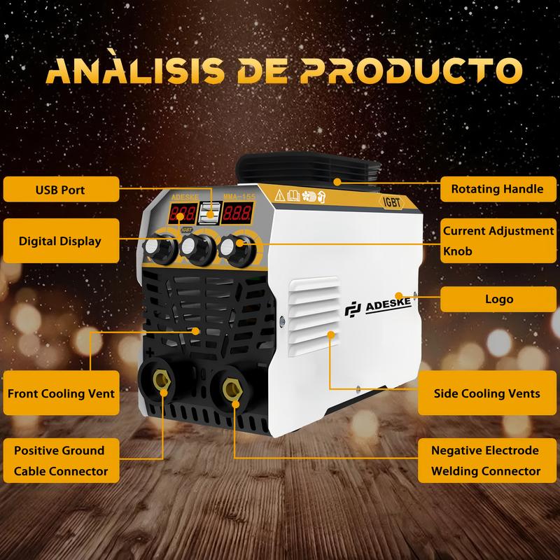 ADESKE MMA-155 Portable Welding Machine – Dual Voltage 110V/220V, 120A Output, Digital Display, Overload Protection, Complete Welding Kit for Home, Auto Repair & Construction