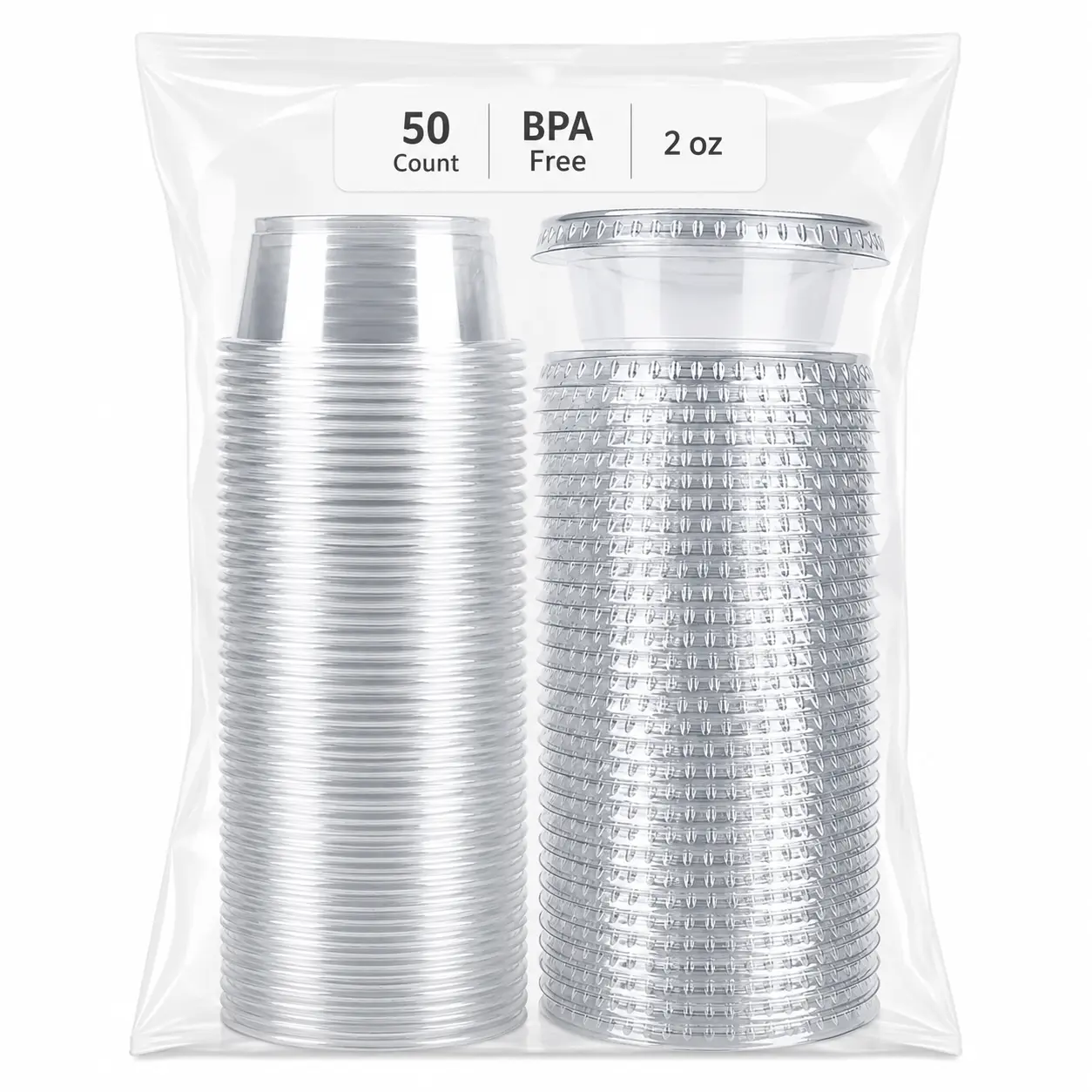 50 Pack 2 oz Disposable Portion Cups with Lids, BPA-Free Mini Plastic Condiment Containers for Salad Dressing, Sauces, Snacks, Meal Prep & Desserts