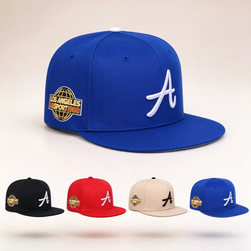 Unisex Vintage Flat-Brim Snapback - 3D Raised Script Letter A Embroidery, Los Angeles 1988 Globe Patch, Adjustable Unisex Style, Casual Letter Hat, Hip Hop Streetwear, Hats for Women, Shareable Look, Casual Hat