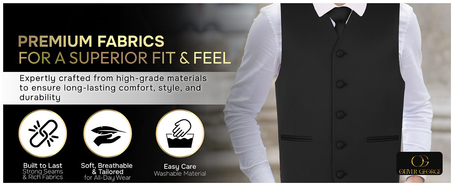 Oliver George Men's 4pc Formal Vest Set: The Ultimate Wedding & Prom Look | Includes Waistcoat, Tie, Bowtie & Pocket Square | XS-4XL All Sizes | 20+ Stunning Colors