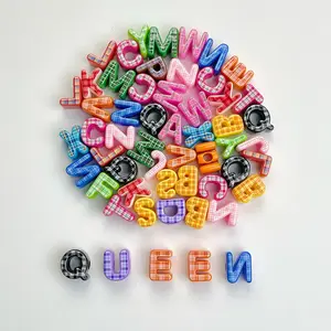 26/50pcs Acrylic Colorful Grid Letter Beads, Elegant Soft Classic Style, Perfect for Gifts, DIY Name Tags, Pet Necklaces, Art Creation