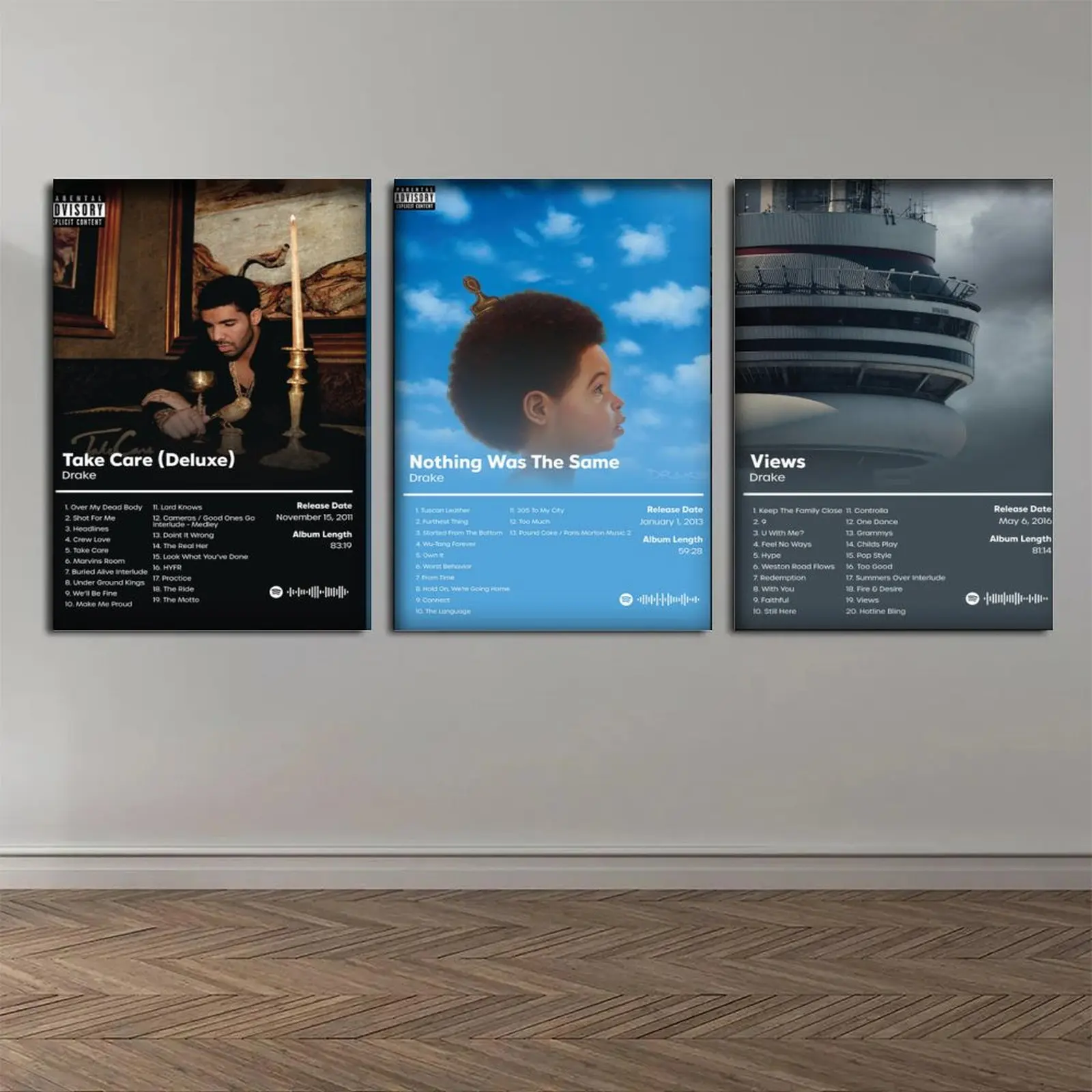 Elegant Framed Drake Bundle Album Cover Posters Bundle Set (3 Pieces, Multi-Size) - Home Decor Products, Wall Picture, Kitchen Accent, Three Pieces