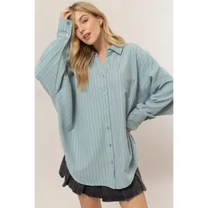 Lenalux top for women Stripe Button Down Long Sleeve oversized shirt