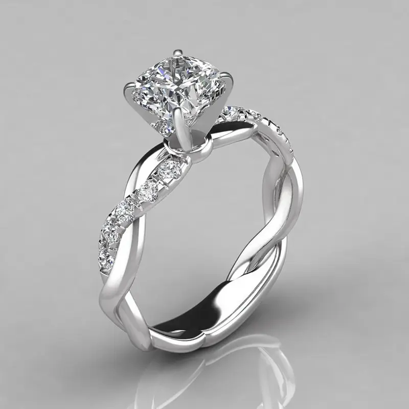 Women's Fashion Engagement Ring - Princess Cut Cubic Zirconia, Twisted Band with Pavé Accents, Affordable Luxury Beautiful Ring, Anniversary Gift, Beautiful Rings, Fashion Engagement Rings