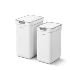 2 Pack Bathroom plastic Trash Can with Lid, 3.6Gal + 2.4Gal Garbage Can with Pop-Up Lid, Small Trash Can Dog Proof, Slim Trash Bin Waste Basket