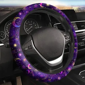1pc Purple Starry Sky Moon Pattern Steering Wheel Cover, Automotive Car Accessory Decoration, Universal 15-Inch Non-Slip Neoprene Car Steering Wheel Protector