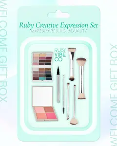 [RUBY VIBE CO] Creative Expression Makeup Set 24 Shade Eyeshadow Blush Palette 5 Brush Kit Precision Eyeliner