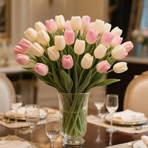 10pcs Bundle of Artificial Tulips - 5 White + 5 Pink, Ideal for Living Room and Table Decor, Fade-Resistant Nordic Style Home Decoration, Perfect for Anniversary and Party Arrangements, Home Decoration Bouquet, Artificial Flowers (Pot Not Included)