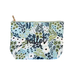 'ndlpt' Embroidered Project Pouch - Blue/Green Floral