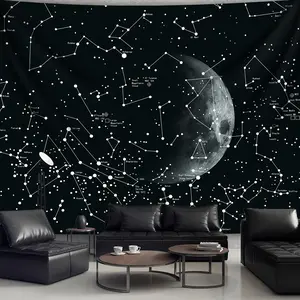 1pc Ultra Large Cosmic Planet Tapestry - Mysterious Universe Star Map Wall Hanging with Moon & Constellations, Polyester Photo Backdrop for Living Room, Bedroom, or Party Decor, Includes Free Hanging Clips, Moon Decor