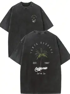 valentine shirts Men's Retro California Style Cotton T-Shirt-"Est.1989" Coconut Tree Design, Short Sleeves, Round Neck, Casual Summer Clothes, Machine Washable, Summer Casual Clothes |TiedyeT T-Shirt Back Design, Retro T-Shirt.