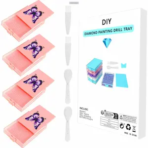 4Pcs Diamond Painting Tray Diamond Painting Beads Sorting Tray with Lid Rhinestone Organizer Plate with Sppon & Brush for Adults