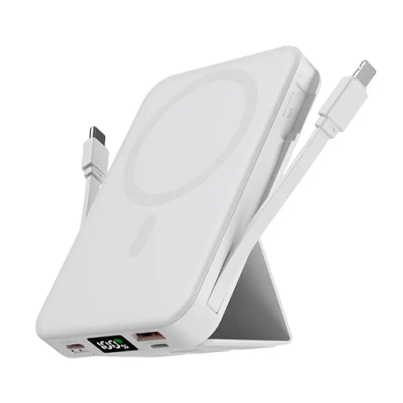 10000mAh MagSafe Magnetic Portable Charger with Stand, 22.5W PD Fast Charging, Built-in USB-C & Lightning Cables, LED Display, Mobile Phone Accessories for iPhone 17/16/15/14/13/12 & Android (Hands-Free)