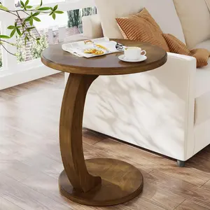 LITTLE TREE C-Shaped Side Table - Round Wooden End Table, 18.89 Inches, Vintage Brown for Living Room, Bedroom, Office