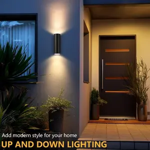 Simple Outdoor Porch Wall Light, Up and Down Lighting, Hanging Cylindrical Fixture, Single and Dual Head, E27 Base, No LED Bulb Included