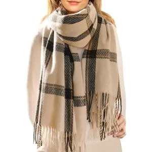 Women's Large Oversized Classic Plaid Scarf - Cashmere Feel, Softness, Tassel Accent, Winter Shawl Wrap,summervibes