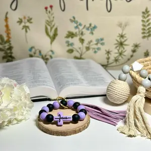 Jesus Beaded Wristlet Keychain – Purple & Black 💜🖤
