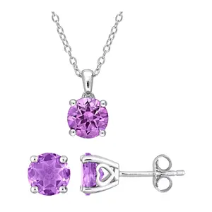 Affinity Gems Amethyst Earrings & Necklace Set, Sterling