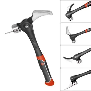 LOZLIN Claw Hammer with Magnetic NailStarter Forged SteelHead Shock-Absorbing TPR Grip Heavy Duty Framing DIY Tool LTP100S