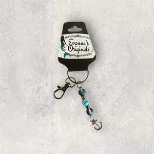 Evanne’s Originals Blue Glass Beads Keychain with Anchor Pendant and Attached Clip