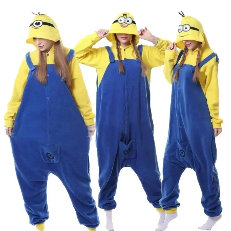 2026 Anime Despicable Me Minions Fleece Pajamas Cartoon Jumpsuit Minions Onesie Sleepwear Adult Home Clothes Halloween Costume