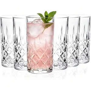 6-Pack Highball Glasses, 14 oz Drinking Glass Set, Crystal Tall Glass Cups Glassware for Drinks, Water, Beer, Juice, Soda, Cocktail, Tom Collins Bar Glassware