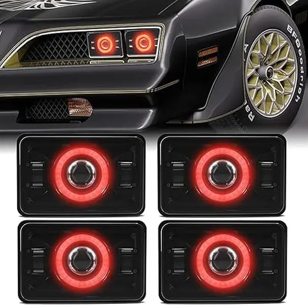 4×6 LED Headlights With Red Daylight Amber Turn Signal Compatible For Peterbilt 379 Kenworth Freightinger Probe Oldsmobile Cutlass