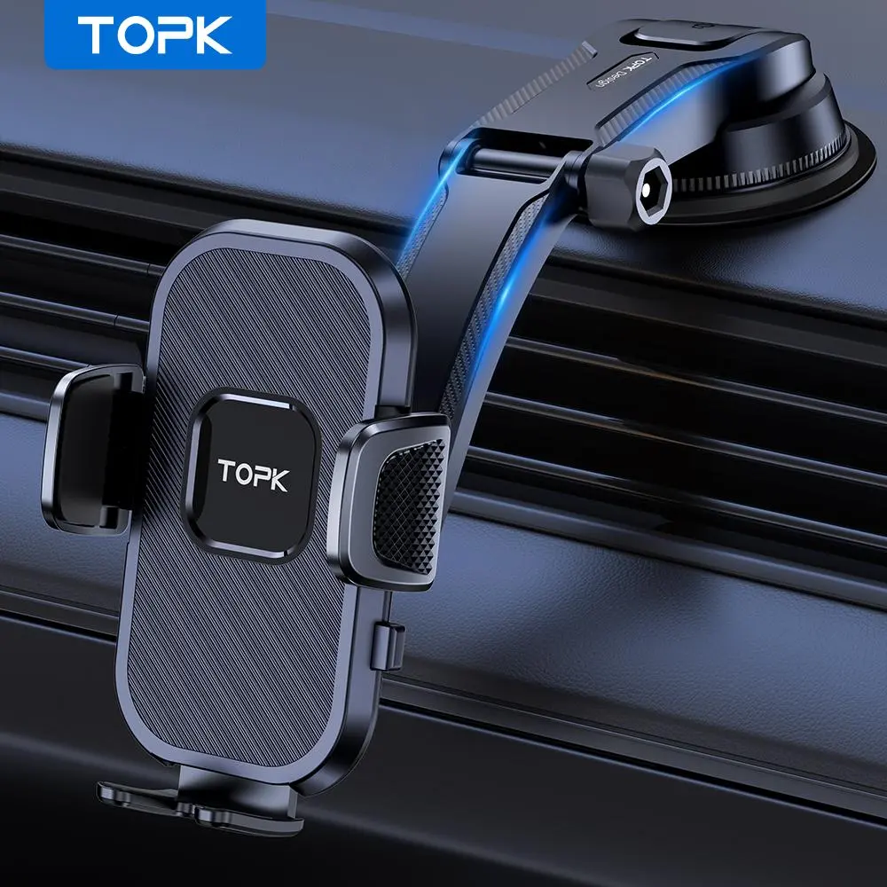 TOPK Car Phone Holder, Adjustable Horizontal & Vertical Cell Phone Holder for Dashboard, Universal Car Phone Navigation Mount, Car Accessories, Car Cellphone Holder