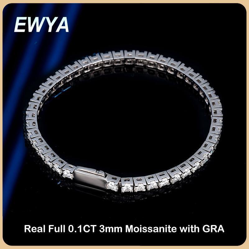 EWYA Real GRA Certified D Color 3mm 0.1CT Full Moissanite Tennis Bracelet For Women S925 Silver Diamond 14-23cm Link Bracelets