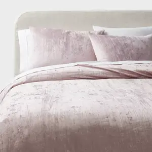 3pc King Luxe Distressed Crinkle Velvet Duvet Cover & Sham Set Mauve - Threshold