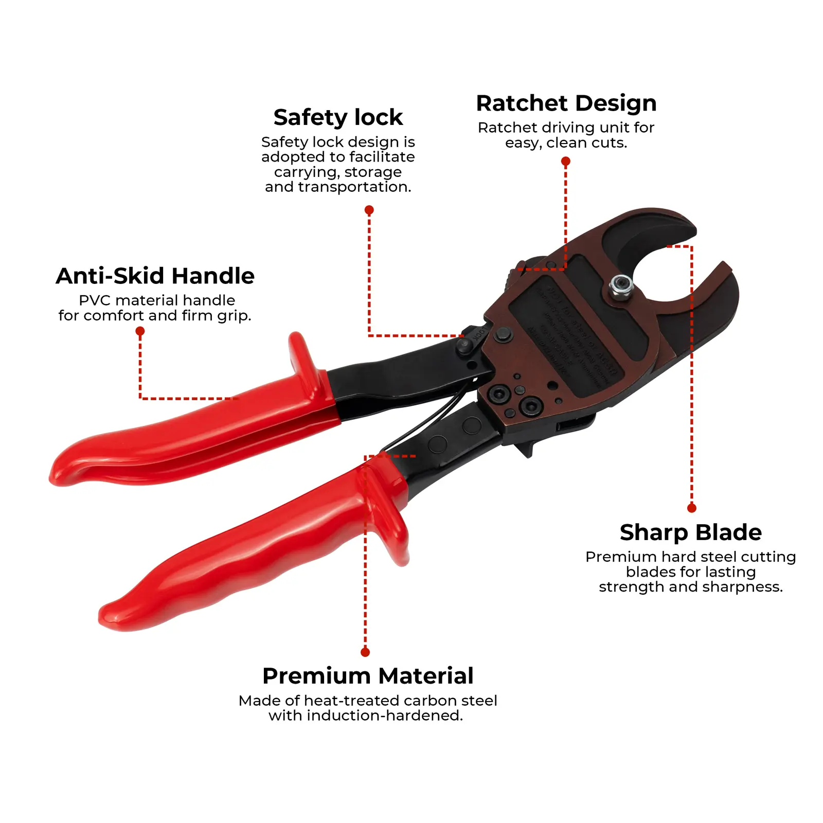 Ratchet Cable Wire Cutter with Open Front Loading Jaws, Heavy Duty Cable Cutter Cutting Aluminum Copper Soft Wire up to 600MCM / 240mm²