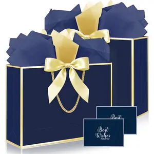 Fancy Large  Bags with Handles, 2 Pack 12.6x10x4 Inches - Includes Tissue Paper & Cards for Birthday,  Shower, Wedding, Anniversary, Easter, Mother's Day & Holiday Gifts (Blue and )