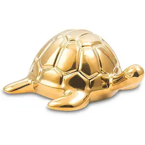 Golden Turtle Statue, Ceramic Turtle Ornament for Home Decor - Gold Tabletop Decoration, Collectible Decor for Elderly, Turtle Sculpture for Bookshelf, Desk, Nightstand