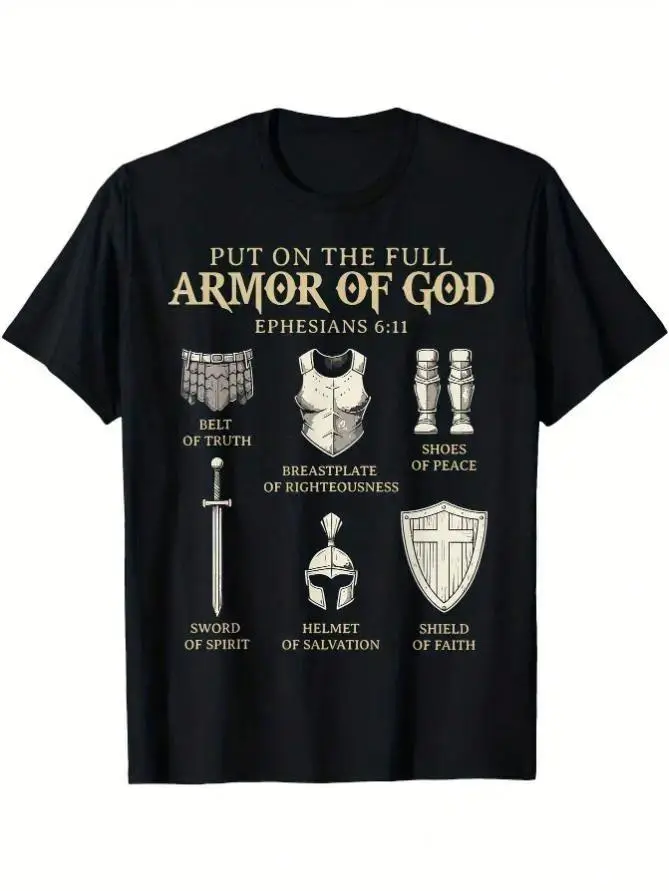 Men's Christian Full Armor Of God Graphic T-Shirt With Inspirational Design Fit For Daily Wear, Travel & Fitness, Travel Clothing Religious Theme Dyesublimation Print