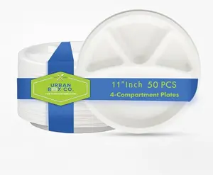 Urban Box Co. 11-Inch 4-Compartment Disposable Plates, Heavy-Duty, Eco-Friendly, Perfect for Parties, School Meals, Lunch, and Dinner