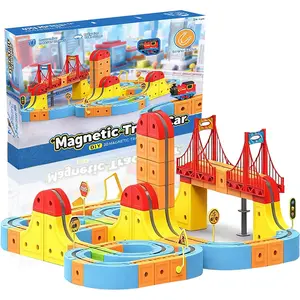 Rail Electric Magnetic Train Track Sets DIY Flexible Race Track for Kids Building Toy Train Track Gravity-Defying 3D Embedded Layouts STEM Learning Christmas Gift