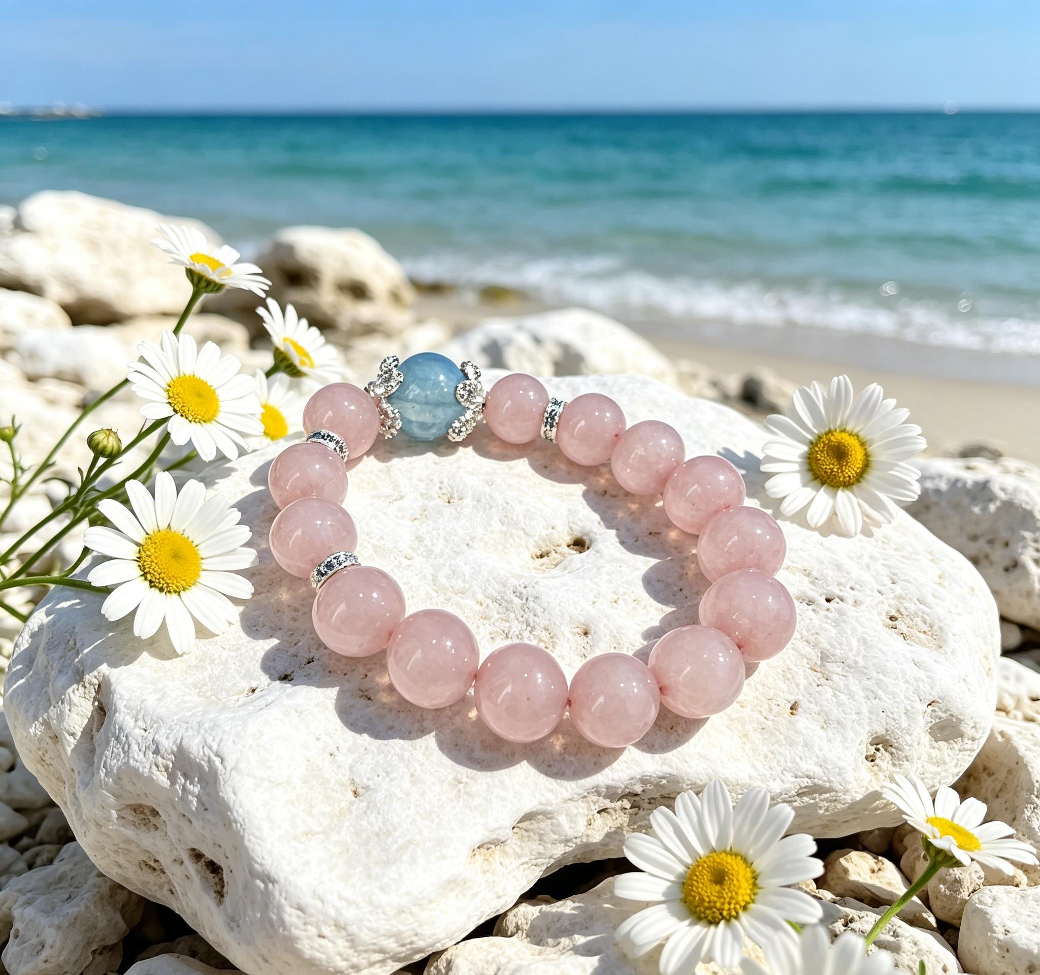 Lavish Rose Quartz Bracelet with Diamond Accents, Handmade Spiritual Healing Jewelry, Elegant Energy Wrist Accessory for Daily Wear, Dinner Party & Special Occasions