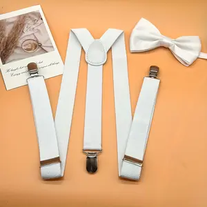 2pcs 2-Piece Men's Plain Color Casual Bow Tie & Suspender Set - Gift for Men  Belt