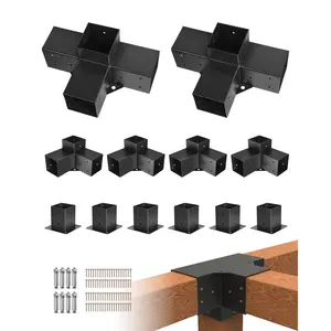 fathersdaygift VEVOR Pergola Kit, 4x4 Inch Pergola Brackets for 3.5x3.5 Inch Wood Beams in Actual Dimension, 3-Way (4 Pcs) and 4-Way (2 Pcs) Gazebo Brackets with 6 Post Bases, for Outdoor Pergolas, Gazebos, Sheds