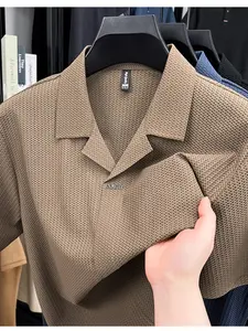 Men's Ice-Cool Pineapple Pattern Cuban Collar Short Sleeve Shirt, Casual Commuter Style, Light-Retired Look, Summer Fashion