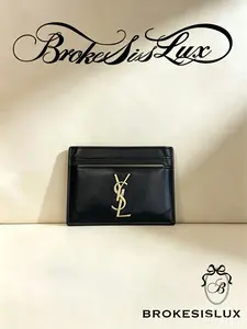 Pre-owned Yves Saint Laurent Saint Laurent Black Leather Card Holder | Gold Logo, Everyday & Business Wallet