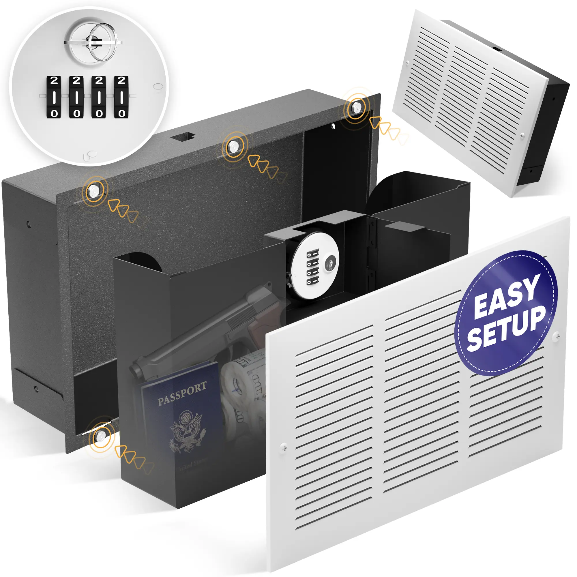 Elder Welder Hidden Wall Safe with Air Vent Cover | Easy to Install | Combination Lock | Fits Perfectly Between 16" Studs