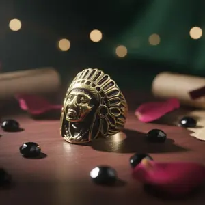 The Tribal Chief Prestige Ring Gold Plated Stainless Steel Symbol of Strength and Heritage Unisex Design Bold Motif Versatile Accessory