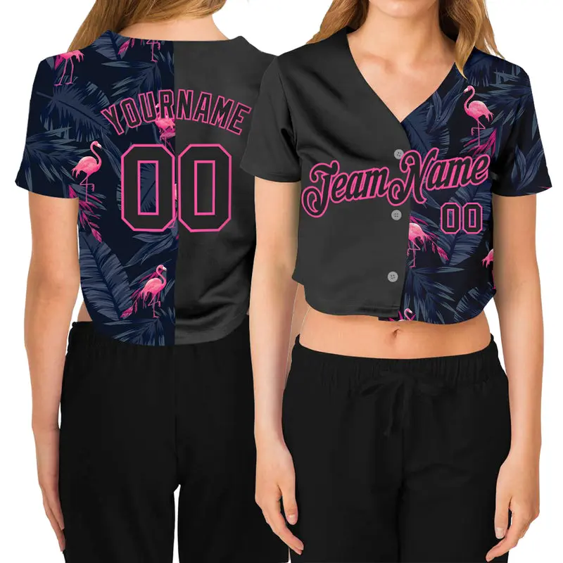 Custom 3D V-Neck Cropped Baseball Jersey – Personalized Name & Number Crop Top Shirts, All Over Print Custom Jersey for Women, for Her, for Baseball Lovers