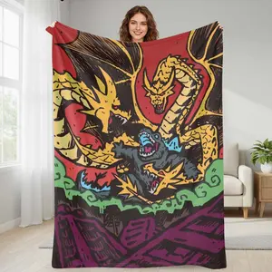 Monster Battle Flannel Blanket Dragon and Beast Print Soft Warm Cozy Lightweight Decorative Throw Blanket for Bedroom Living Room Sofa Office Gaming Room Movie Night Gift Use