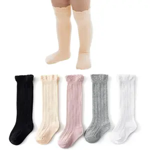 Baby Knee-High Socks for Girls and Boys, Newborns, Toddlers, Ruffle Socks, Soft and Breathable Cotton Socks, Suitable for Daily Wear