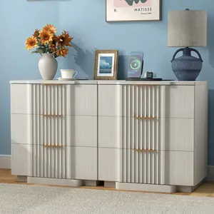 Yechen Fluted Nightstands Set of 2 with 20W Fast Charging Station - Large Wood Night Stands with 3 Storage Drawers, Modern Wide Bedside End Tables for Bedroom with Curved Profile Base, White Oak
